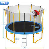 12FT Trampoline for Kids with Safety Enclosure Net Basketball Hoop - Sacodise shop
