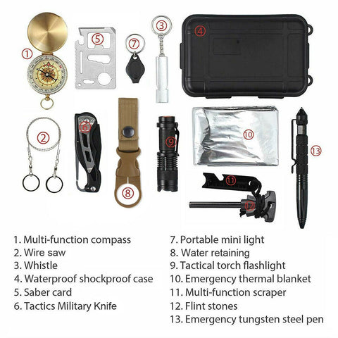 14 in 1 Outdoor Emergency Survival And Safety Gear Kit Camping - Sacodise shop
