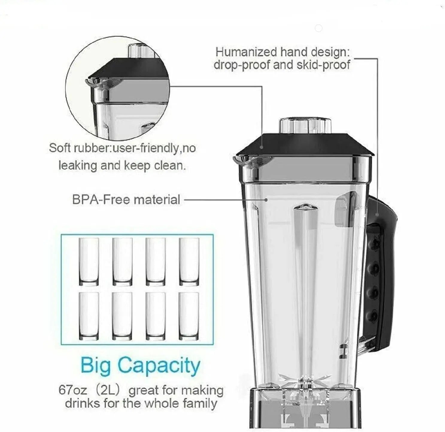 2L Countertop Blender 2000W Fruit Smoothie Blender - Sacodise shop