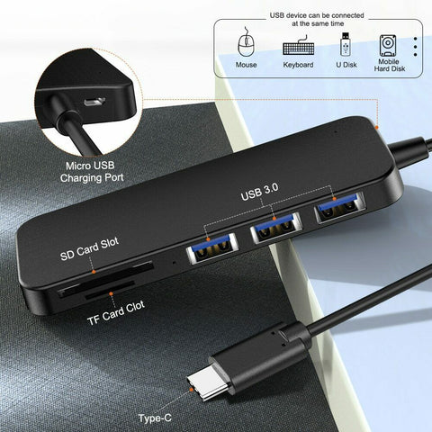 3 Ports Type C 3.0 Multi USB Hub With SD/TF Ports Splitter Adapter For - Sacodise shop