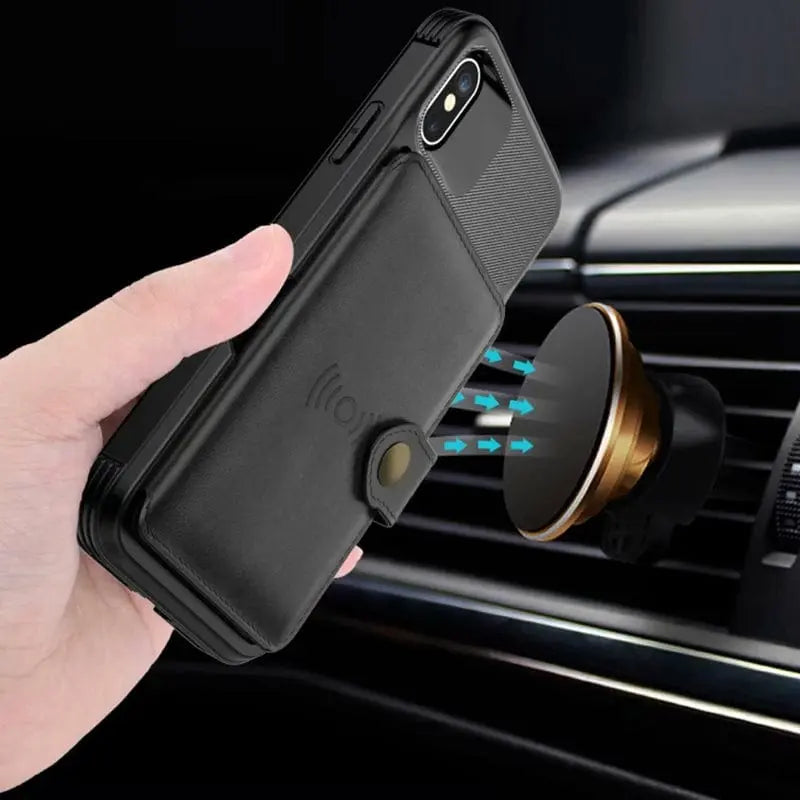 360 Protection Magnetic Leather Wallet Armor Case for iPhone - Sacodise shop