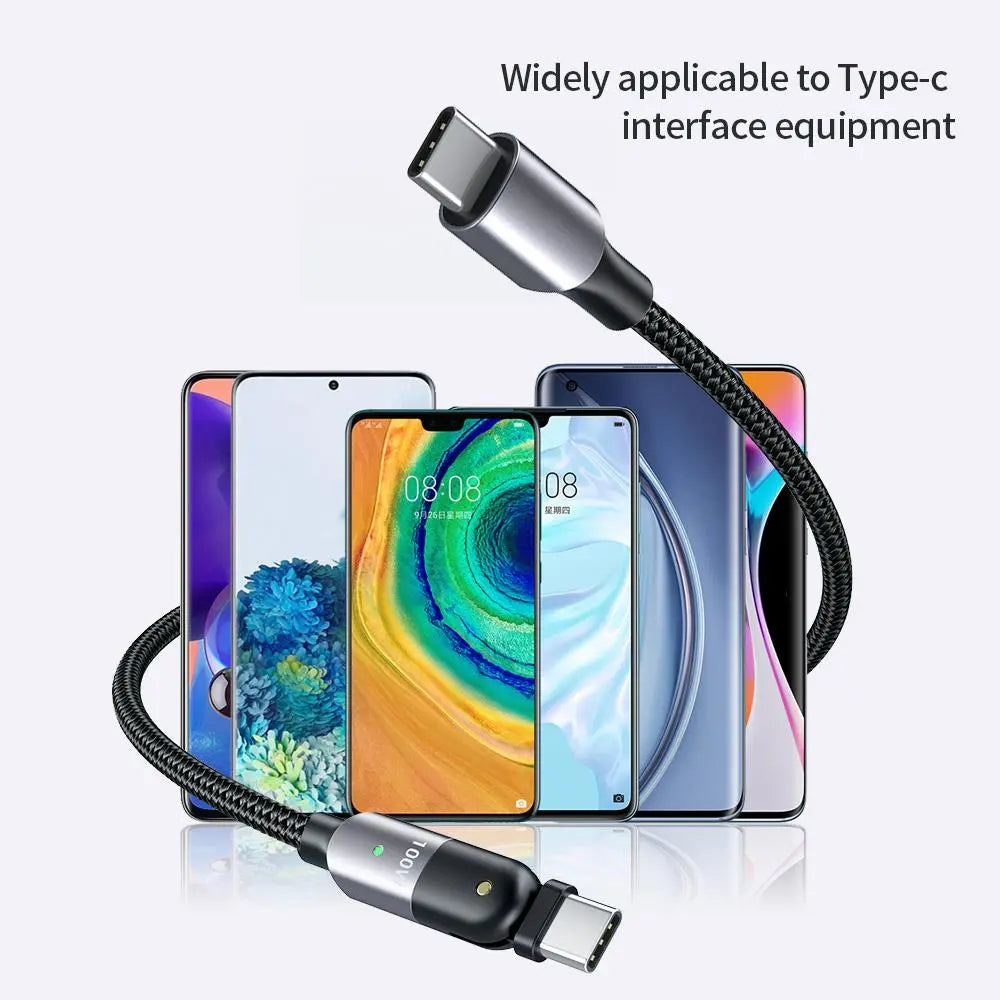 180 Degree PD-60W/100W 3A/5A Fast Charging Data Cable-dual Type-c Head - Sacodise.shop.com