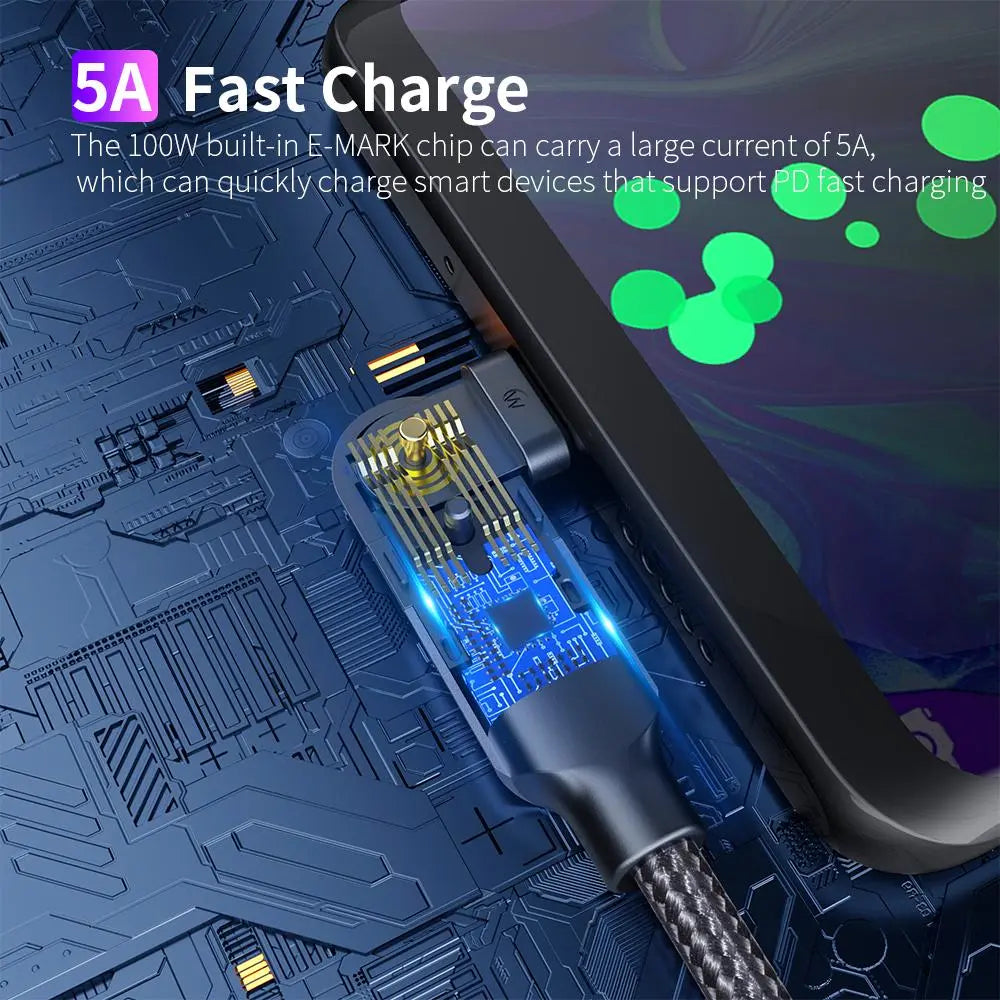 180 Degree PD-60W/100W 3A/5A Fast Charging Data Cable-dual Type-c Head - Sacodise.shop.com