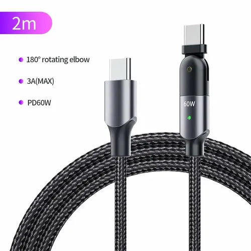 180 Degree PD-60W/100W 3A/5A Fast Charging Data Cable-dual Type-c Head - Sacodise.shop.com