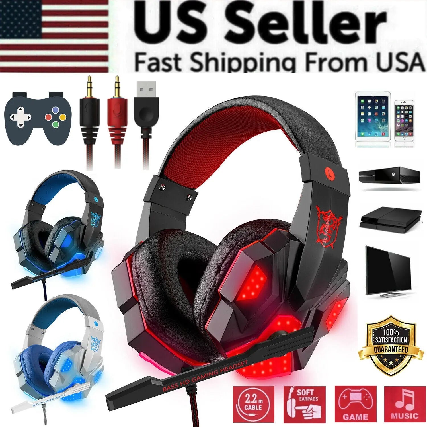 3.5mm Gaming Headset Mic LED Headphones Stereo Bass Surround For PC Product vendor