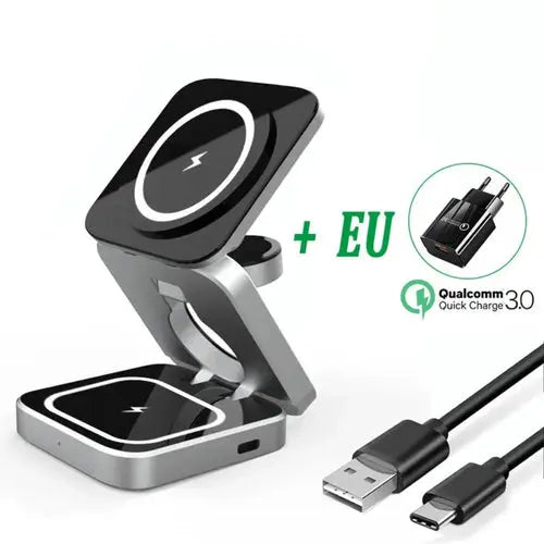 Foldable 3 in 1 Wireless Charging Phone Stand Product vendor