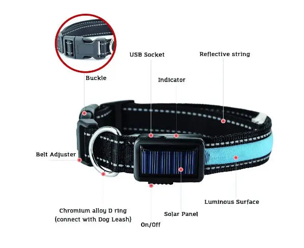 USB and Solar Charge Reflective Led Dog Collar Product vendor