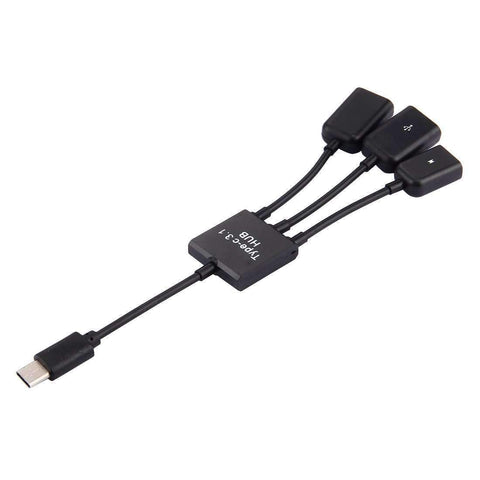 AMZER® 17.8cm 3 Ports USB Type-C 3.1 OTG Charge HUB Cable - Black - Sacodise shop