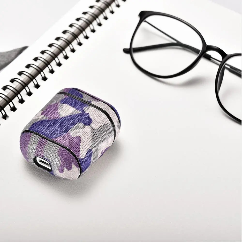 Camo Purple Premium Leather AirPods 1 & 2 Case - Sacodise shop