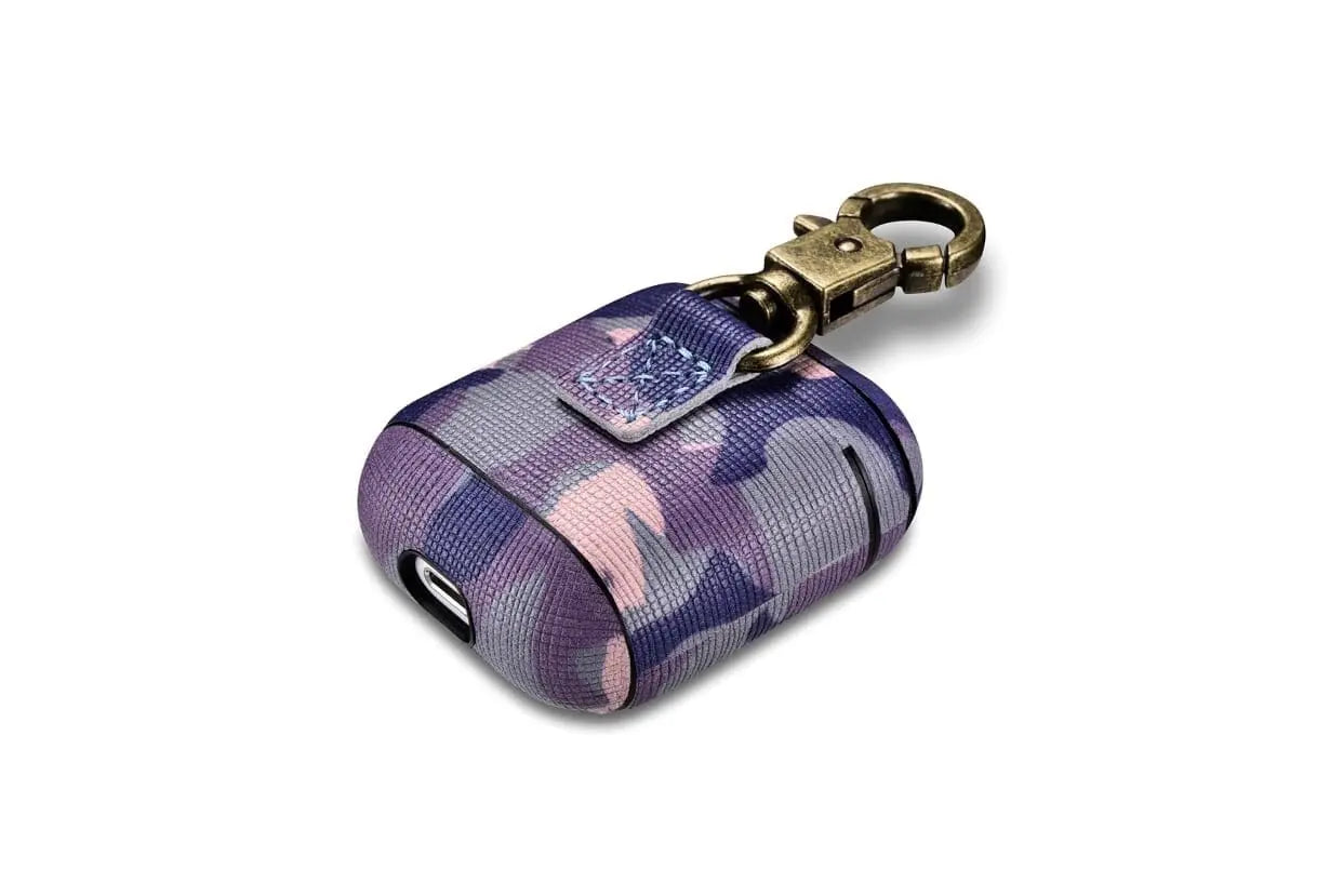 Camo Purple Premium Leather AirPods 1 & 2 Case - Sacodise shop