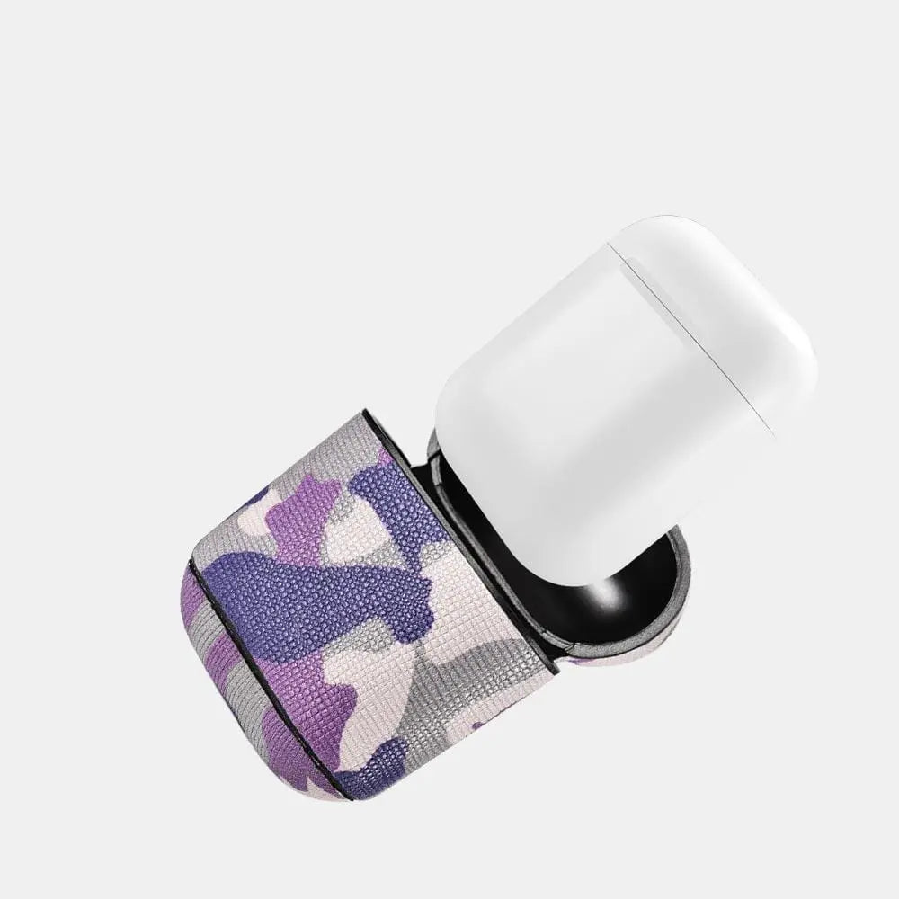 Camo Purple Premium Leather AirPods 1 & 2 Case - Sacodise shop