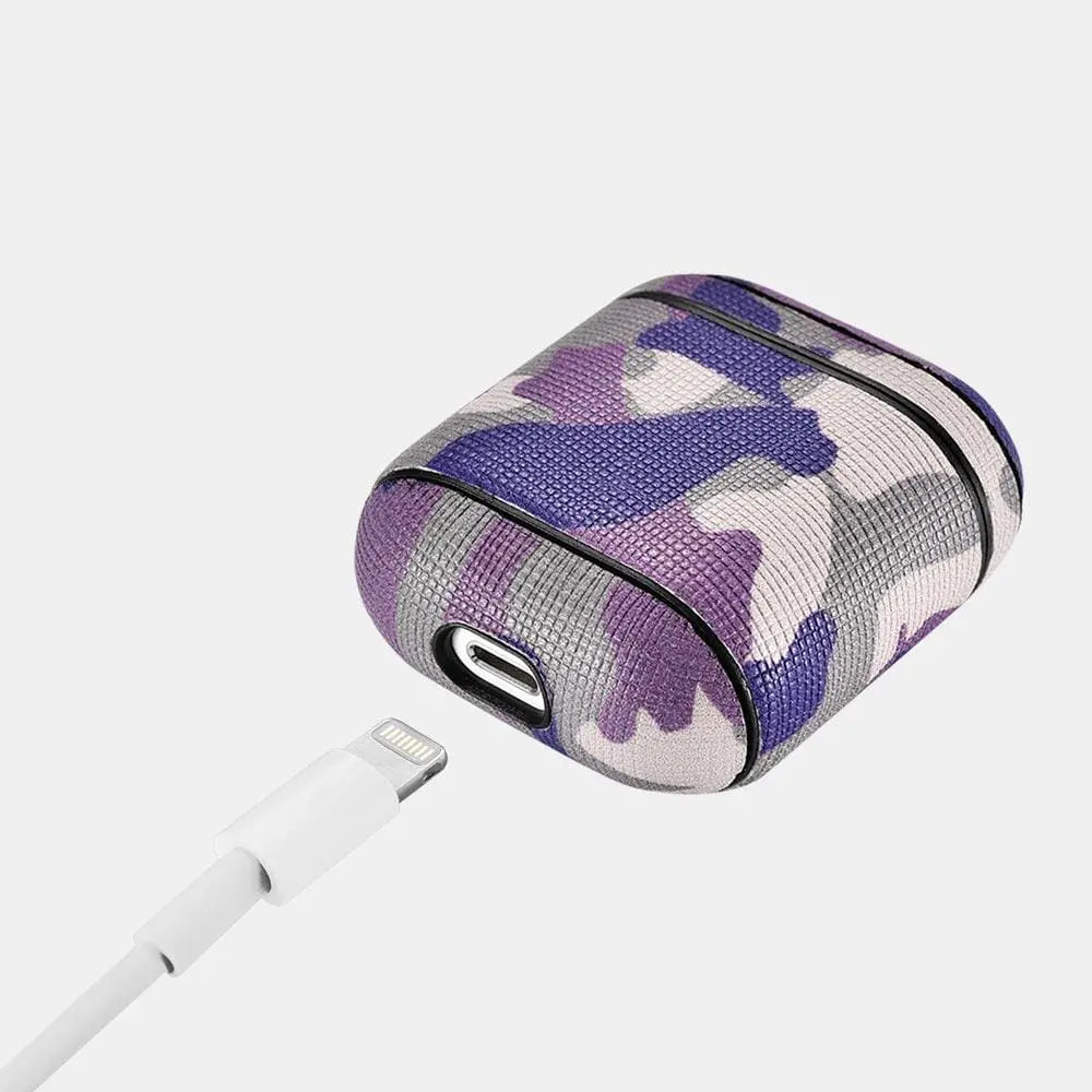 Camo Purple Premium Leather AirPods 1 & 2 Case - Sacodise shop