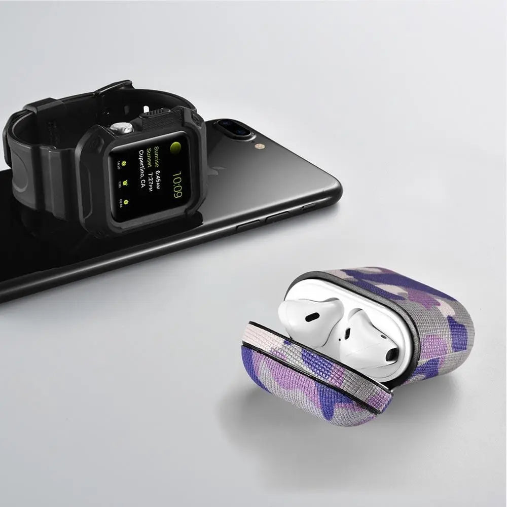 Camo Purple Premium Leather AirPods 1 & 2 Case - Sacodise shop