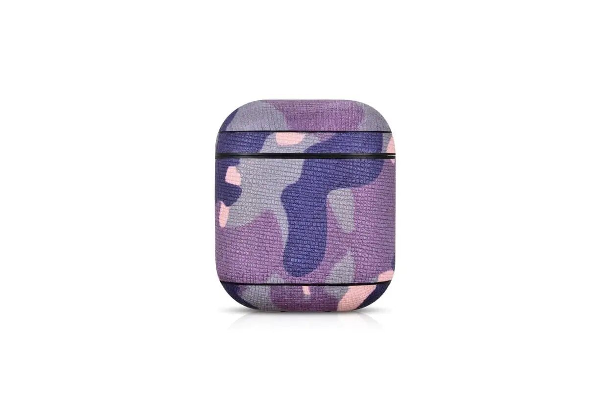 Camo Purple Premium Leather AirPods 1 & 2 Case - Sacodise shop