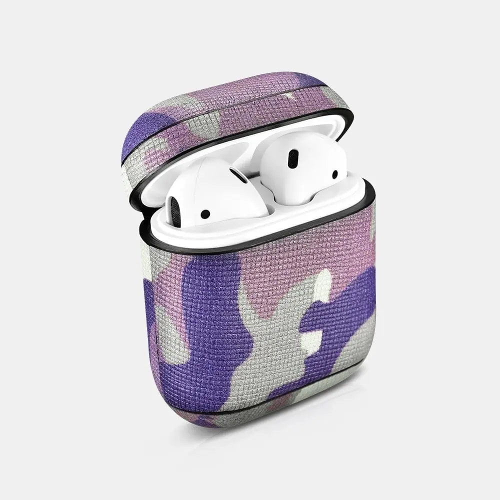 Camo Purple Premium Leather AirPods 1 & 2 Case - Sacodise shop