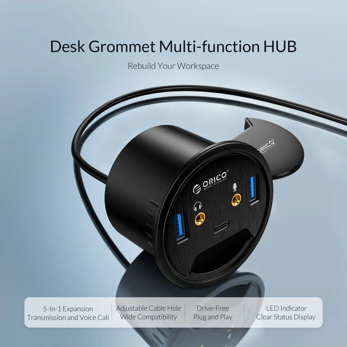 Desktop Grommet USB 3.0 HUB With Headphone Microphone Port - Sacodise shop