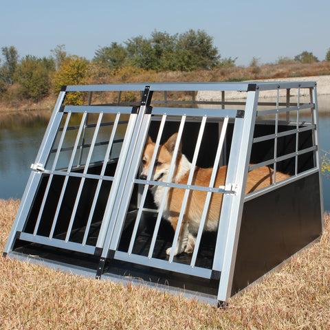 Double Doors Pet Car Transport Cage Aluminium Puppy Travel Crate Box - Sacodise shop