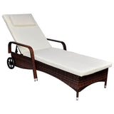 Emerald Ares Home & Garden Brown Sun Lounger with Cushion & Wheels Poly Rattan Black