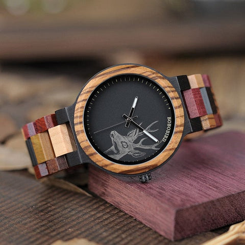 Fuchsia Max Watches P14-2 Deer Collection Wood Watches Date