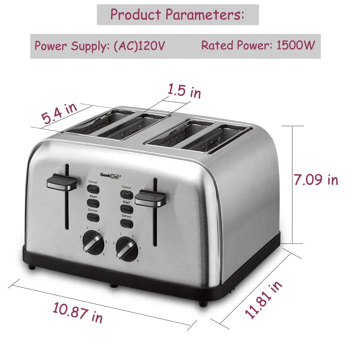 Geek Chef 4 Slice Toaster Stainless Steel Extra-Wide Slot Toaster - Sacodise shop