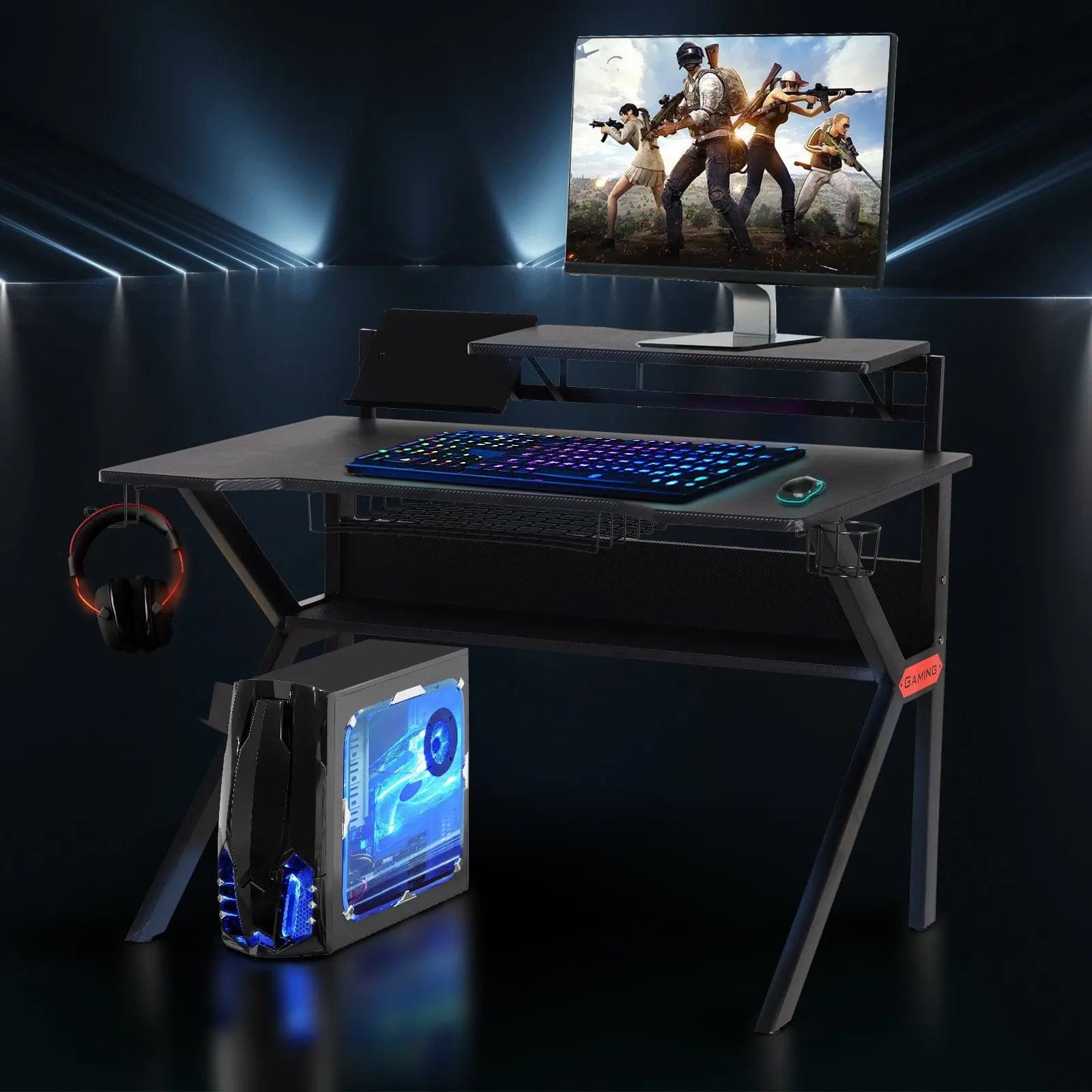 HOMCOM Gaming Desk Computer Table for Gamer with Cup Holder - Sacodise shop