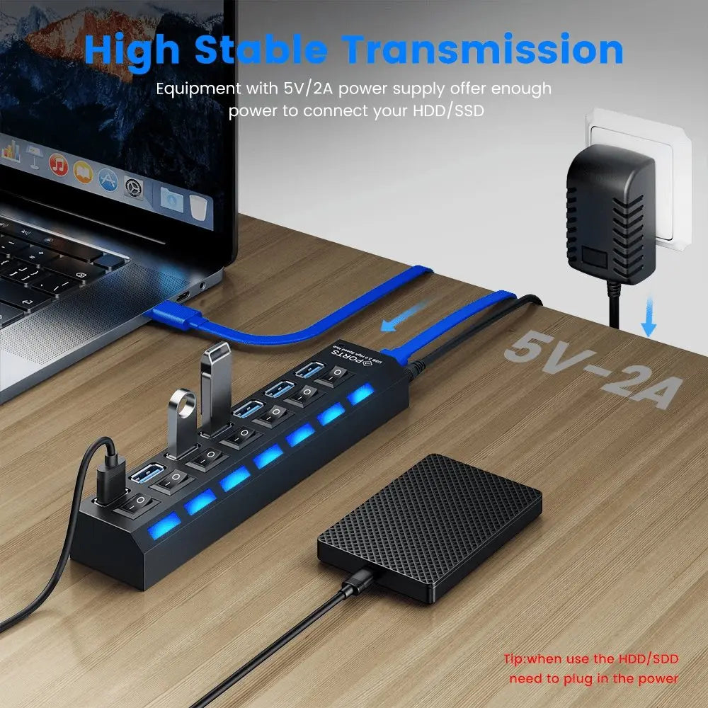 Hub USB Hub 3.0 Multi USB Splitter 4/7 Port Multiple Expander - Sacodise shop