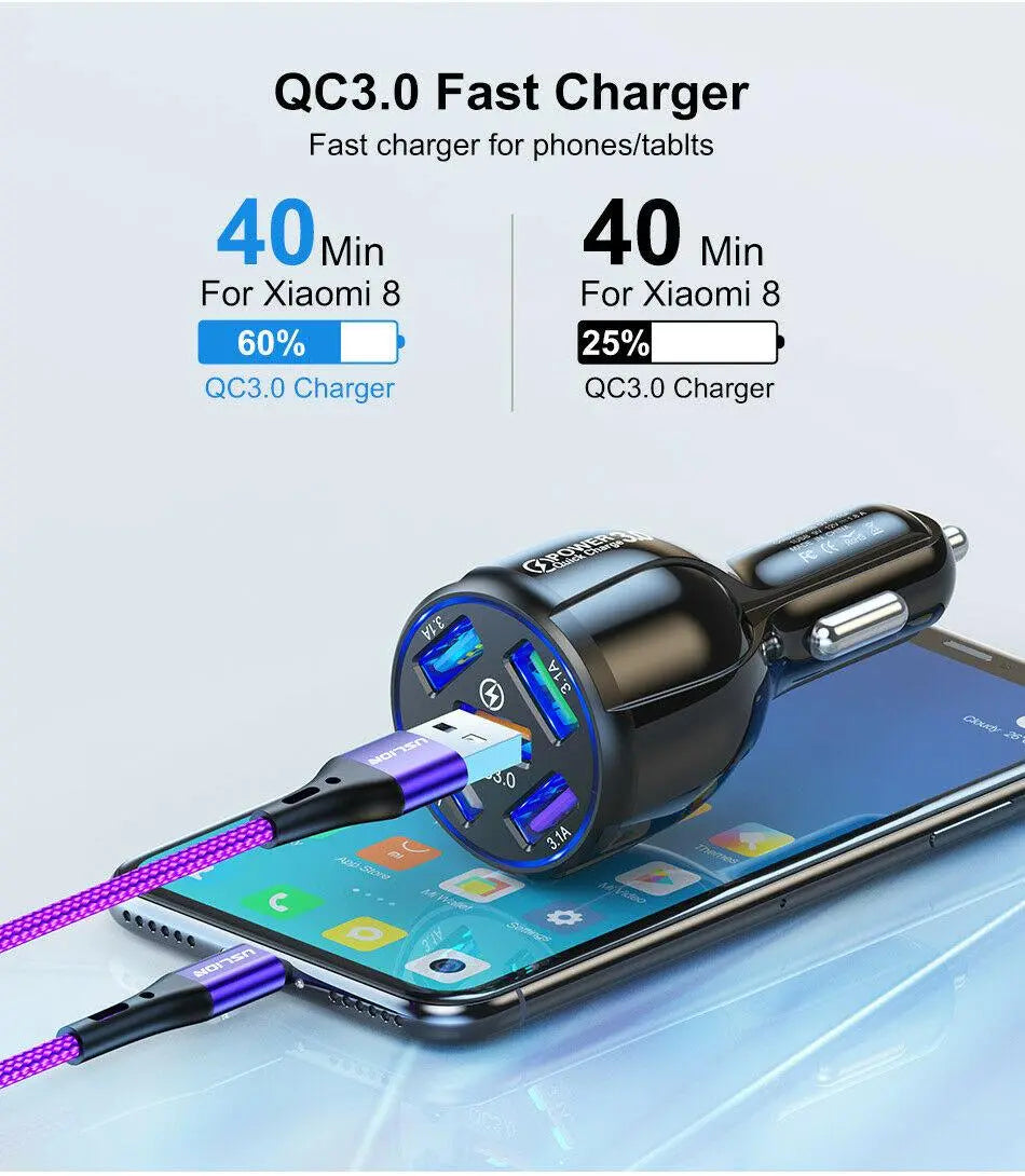 LED Fast Car Charger with USB C Android Cable Combo - Sacodise shop