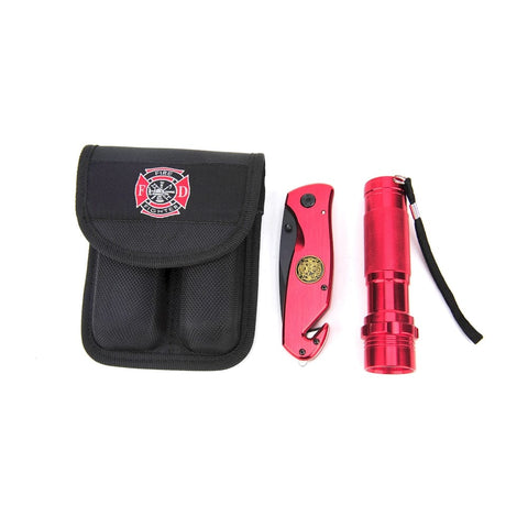 Lime Sycamore Home & Garden Survival Knife and Flashlight Set - Red Finish - Firefighter - LED