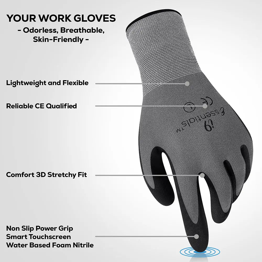 Micro Foam Nitrile Work Gloves | Touch Screen | Grey | L | Pack of 12 - Sacodise shop