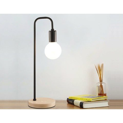 Modern Black Table Lamp Desk Light Timber Base Bedside Bedroom - Sacodise shop