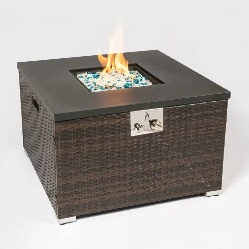 Outdoor Gas Fire Pit Square Dark Brown Wicker Fire Pit Table - Sacodise shop