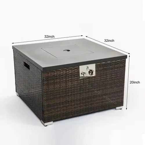 Outdoor Gas Fire Pit Square Dark Brown Wicker Fire Pit Table - Sacodise shop