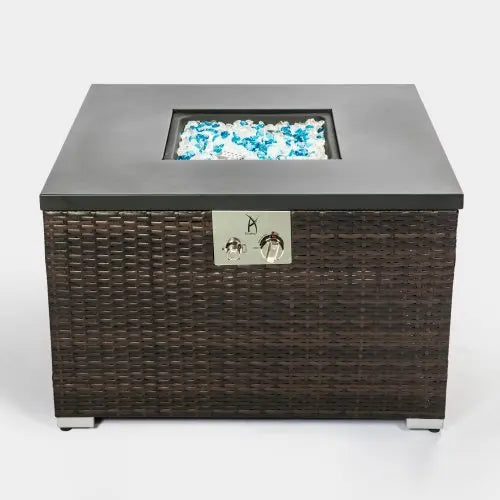 Outdoor Gas Fire Pit Square Dark Brown Wicker Fire Pit Table - Sacodise shop