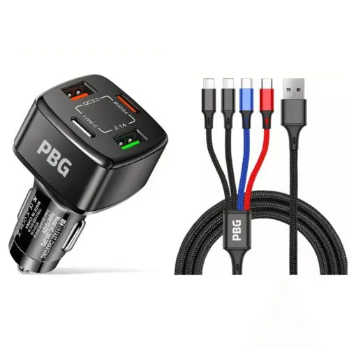 PBG 4 Port PD/USB Car Charger and 4 in 1 Nylon Cable Bundle - Sacodise shop