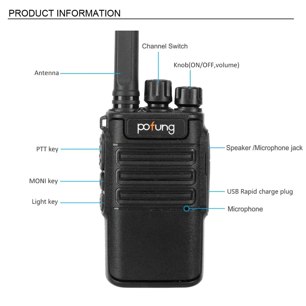 Pofung 2pcs 2W 1500mAh 16-Channel Walkie-Talkie - Sacodise shop