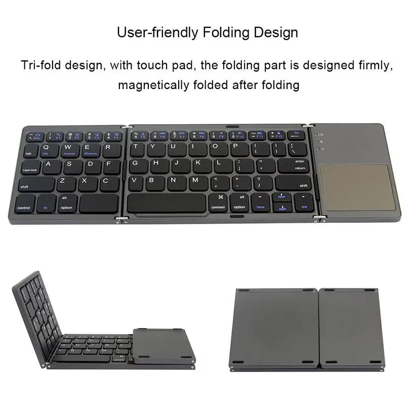 Portable Triple Folding Bluetooth Keyboard Wireless Mini Foldable - Sacodise shop