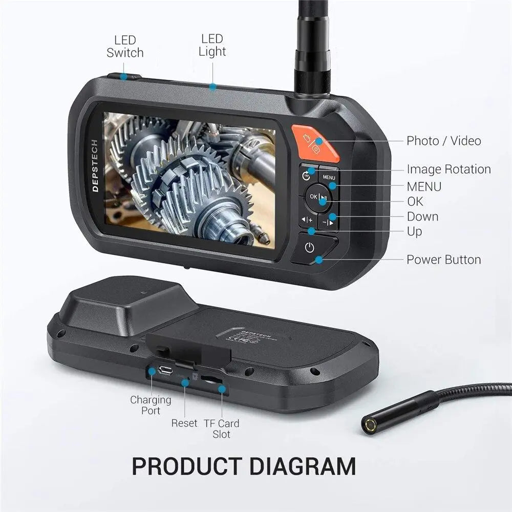 2.0 MP HD Endoscope Industrial Borescope 4.3in IPS Screen IP67 - Sacodise shop