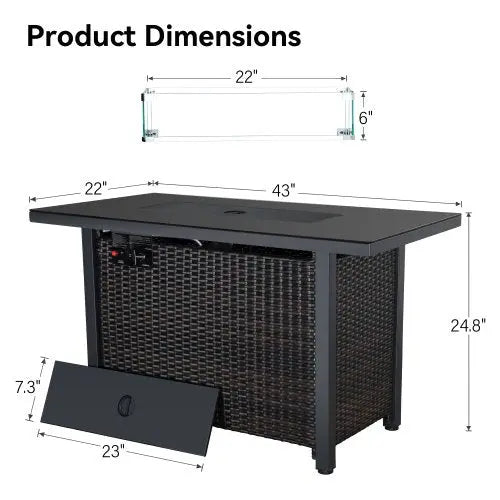 Rattan Propane Outdoor Fire Pit Table with Lid - Sacodise shop