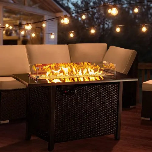 Rattan Propane Outdoor Fire Pit Table with Lid - Sacodise shop