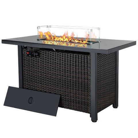 Rattan Propane Outdoor Fire Pit Table with Lid - Sacodise shop