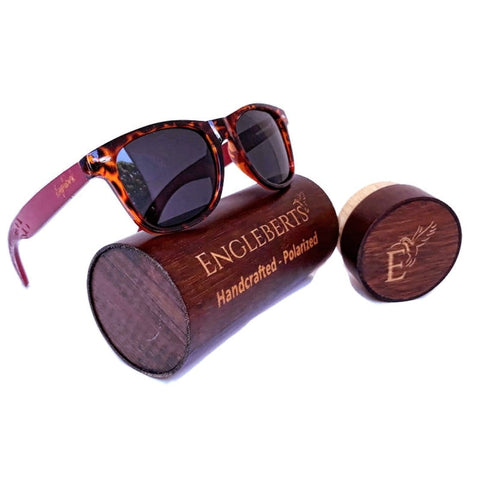 Red Bamboo Tortoise Framed Sunglasses With Wood Case, Artisan Engraved - Sacodise shop