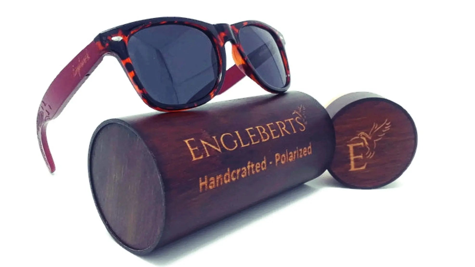 Red Bamboo Tortoise Framed Sunglasses With Wood Case, Artisan Engraved - Sacodise shop