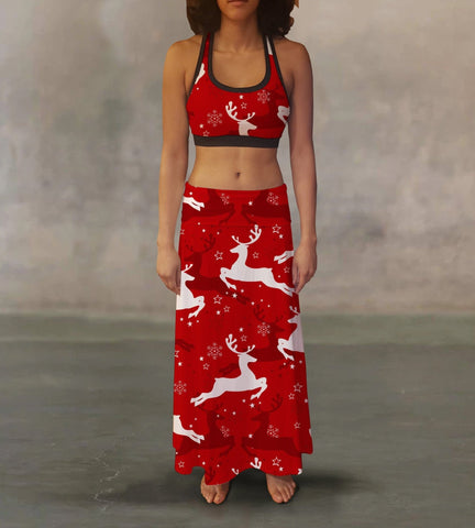 Red White Reindeer Maxi Skirt - Sacodise shop