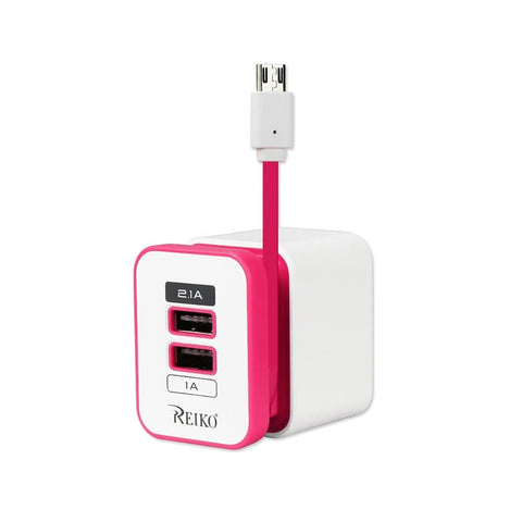 REIKO 2 AMP DUAL PORT PORTABLE TRAVEL ADAPTER CHARGER IN HOT PINK - Sacodise shop