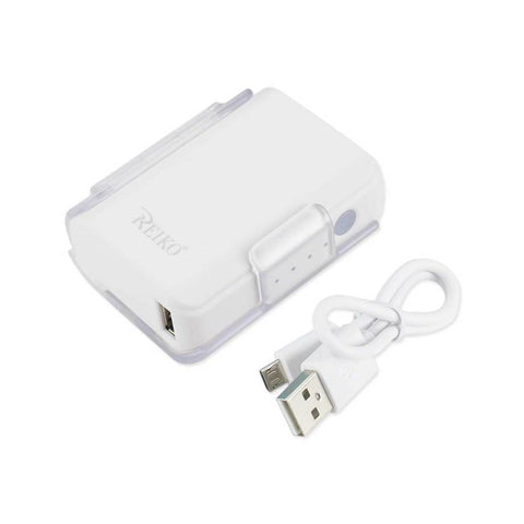 REIKO 4000MAH UNIVERSAL POWER BANK WITH CABLE IN WHITE PB4000-WH - Sacodise shop