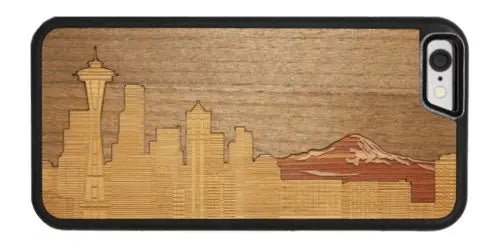 Slim Wooden Phone Case (Seattle Skyline Traveler Inlay with Cedar, - Sacodise shop