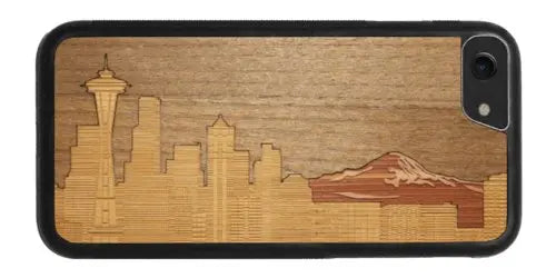 Slim Wooden Phone Case (Seattle Skyline Traveler Inlay with Cedar, - Sacodise shop