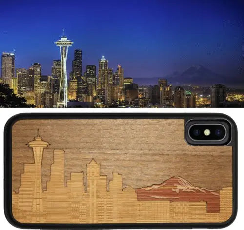 Slim Wooden Phone Case (Seattle Skyline Traveler Inlay with Cedar, - Sacodise shop