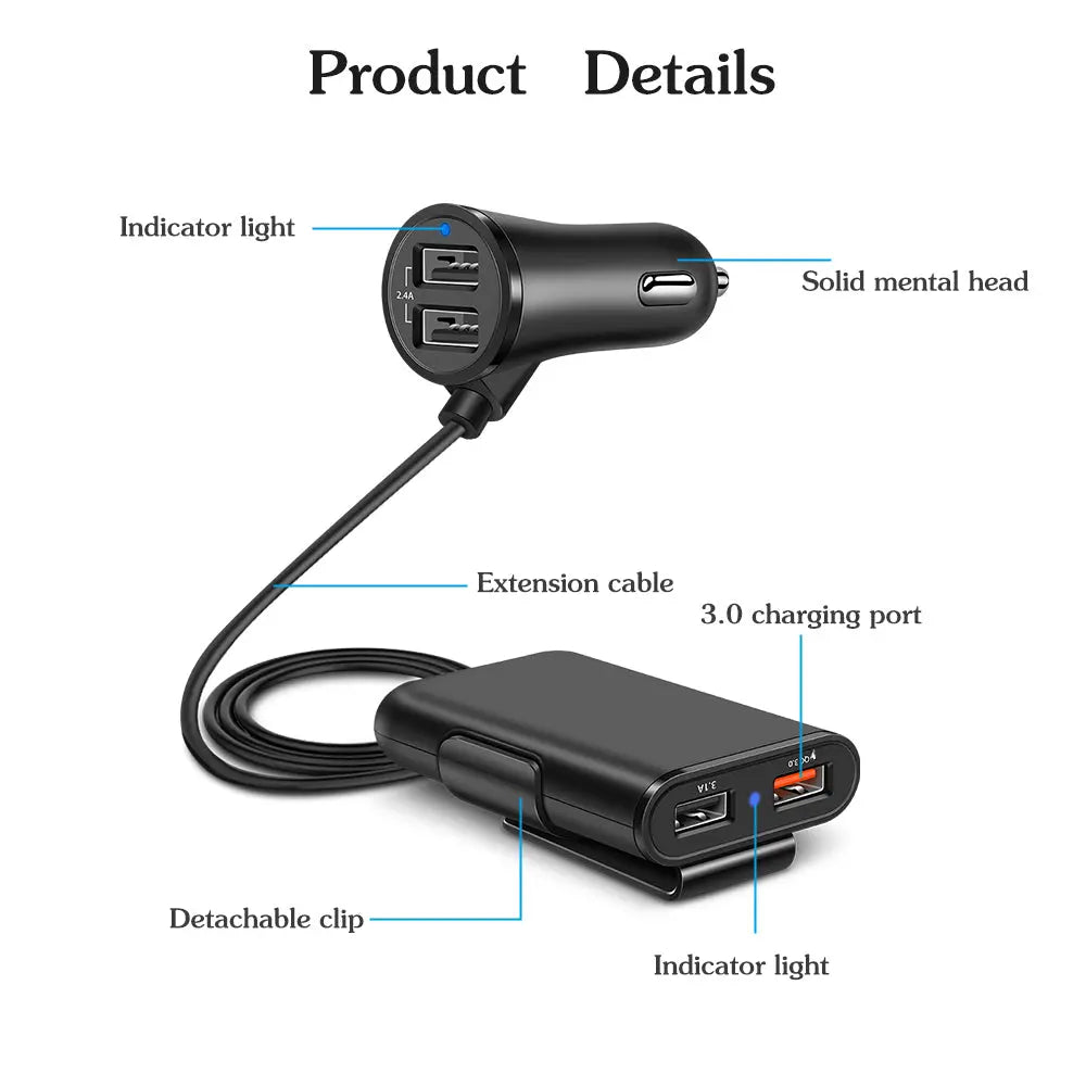 Smart QC3.0 Quick Car USB Charger With A Clip - Sacodise shop