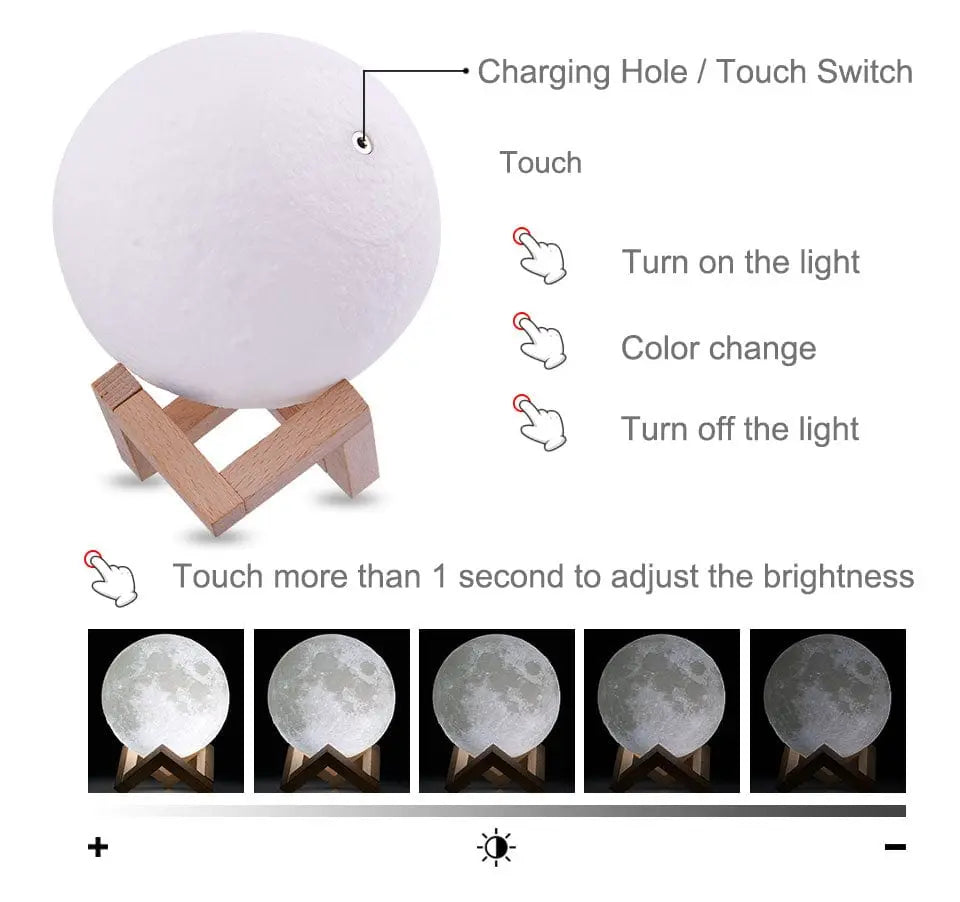 Touch Switch 3D Print Rechargeable Moon Lamp LED Night Light - Sacodise shop